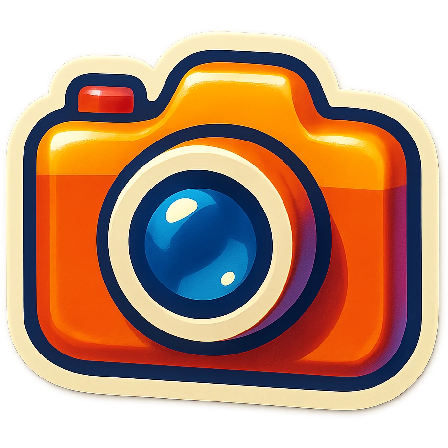 single camera symbol, cartoon style sticker, simple and clear, no text emoji
