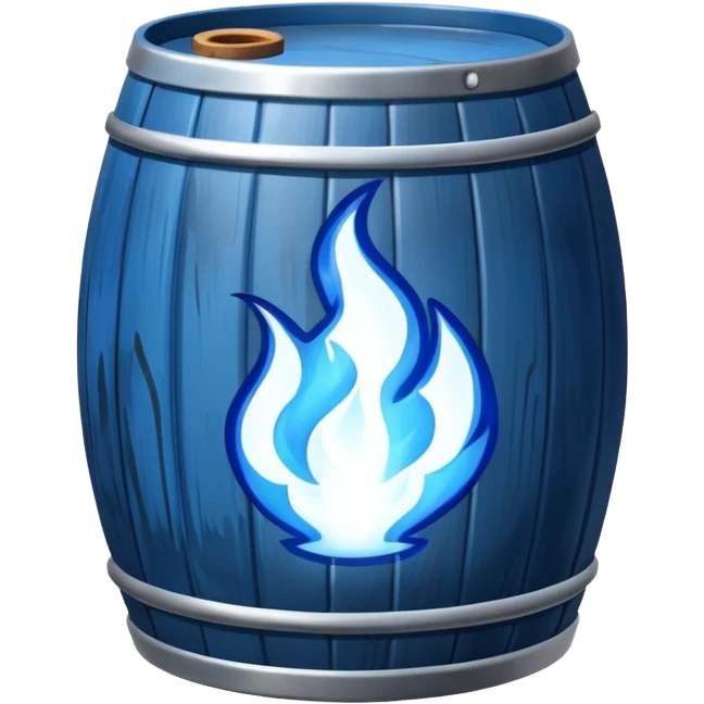 generate a realistic rust-free metal barrel with blue fire on it emoji