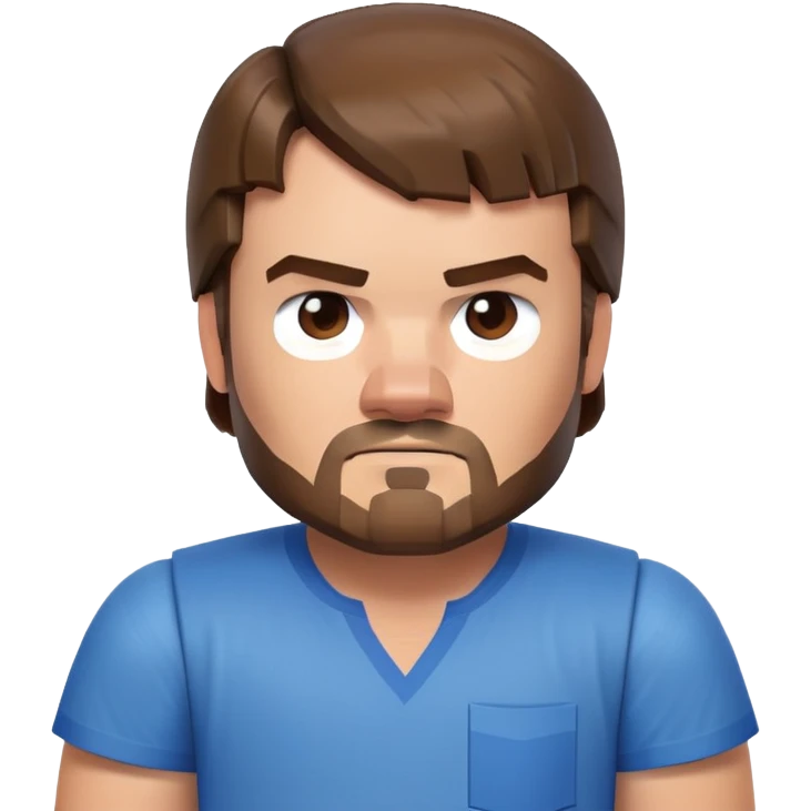 Jack Black as Minecraft Steve portrait, just face and shoulders, blocky character with brown hair, beard, and blue shirt emoji