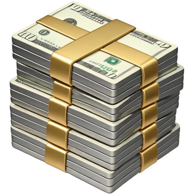 Metallic black-and-white money pack emoji, simple geometric stack of bills,minimal style
 emoji