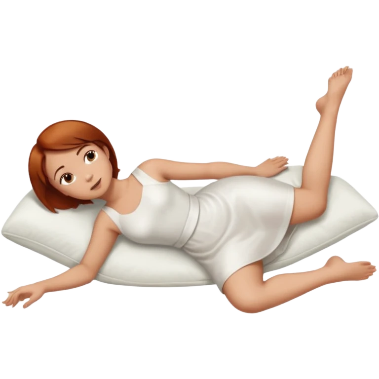 a woman, alone, short hair, light skin, auburn hair, laying on her side, full body is visible, feet are down. do not include other people, faces, or characters emoji