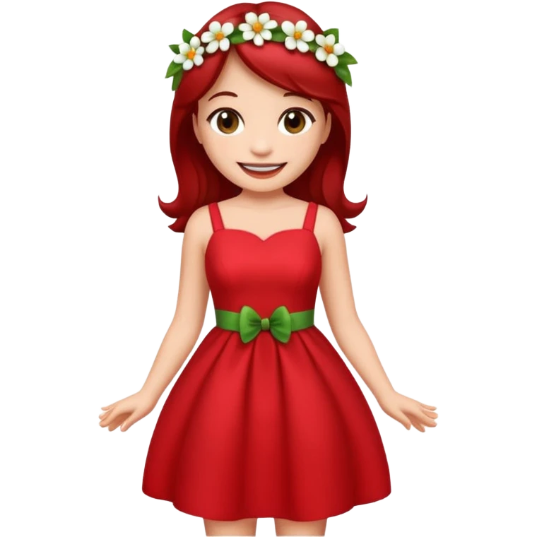 Lilo from Lilo & Stitch smiling, wearing a red dress with white flowers, apple style emoji emoji