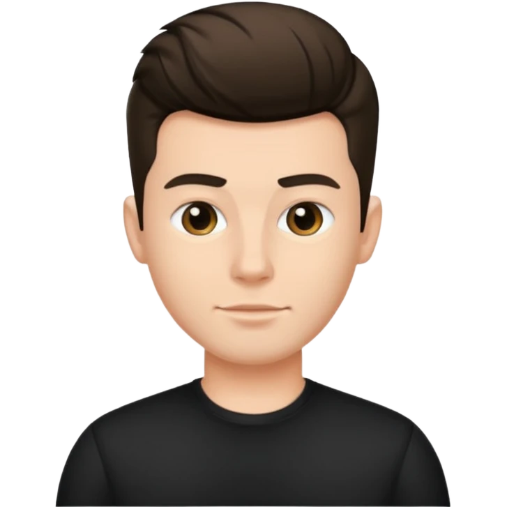 a guy with pompador haircut, clean look wearing black shirt emoji