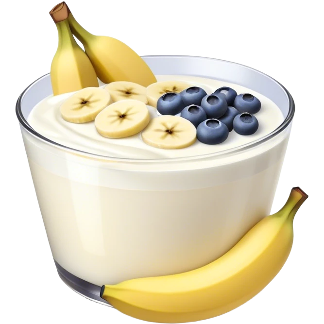 Yogurt with sliced banana and blueberries emoji