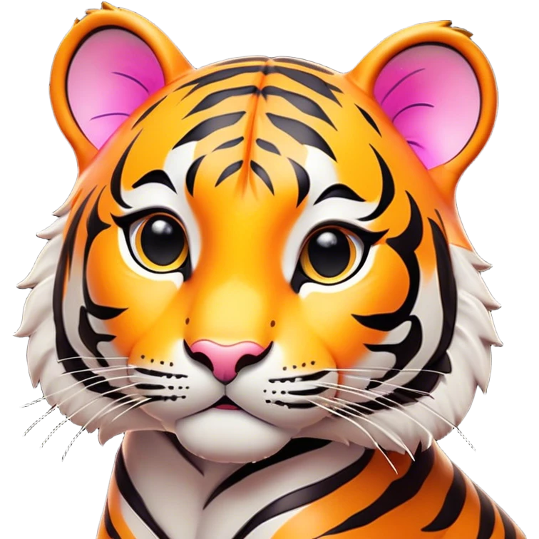Cinematic Cute Tiger Portrait Emoji, Head tilted playfully and inquisitively, with a sleek, graceful form accented by vivid stripes and round, sparkling eyes filled with charm, Simplified yet irresistibly adorable features, highly detailed, glowing with a warm, inviting wild glow, high shine, affectionate and lively, stylized with a touch of whimsical feline grace, soft glowing outline, capturing the essence of a mischievous yet loving tiger that seems as if it could leap out of the screen into your arms! emoji
