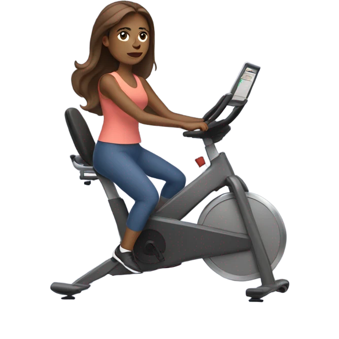 Brown hair woman on stationary bike emoji