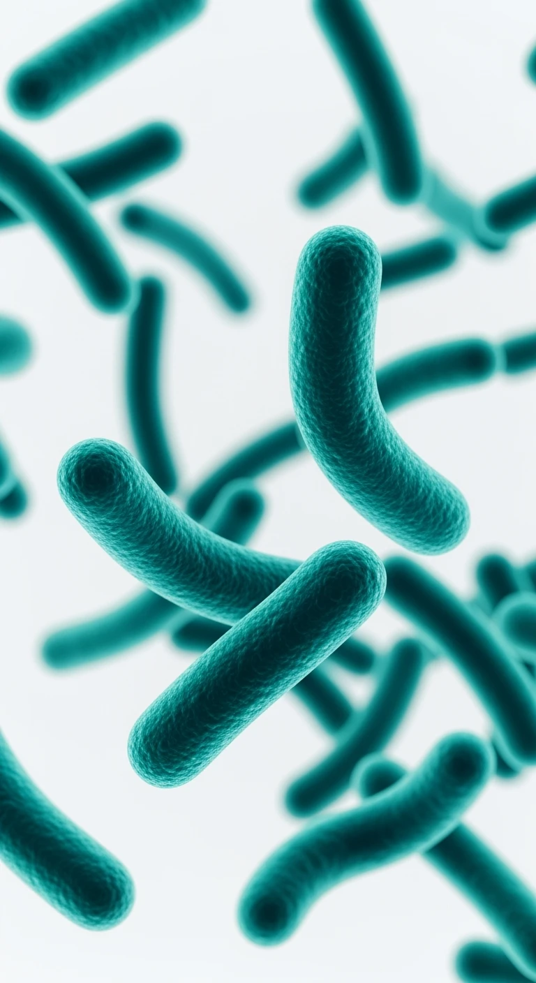 batteri intestinali turchesi fluttuano in aria, sfondo bianco, ùma iperrealistica 4k emoji
