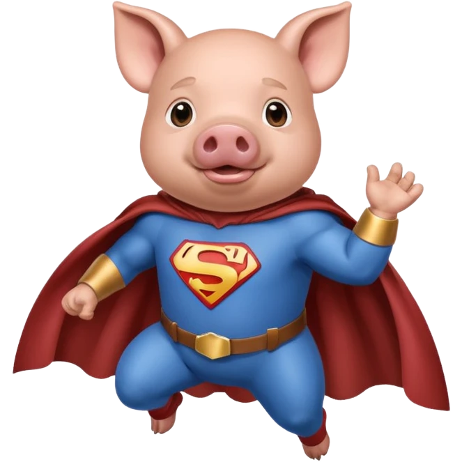 Super hero Blue Pig wearing bacon clothes and cape eating bacon flying  emoji