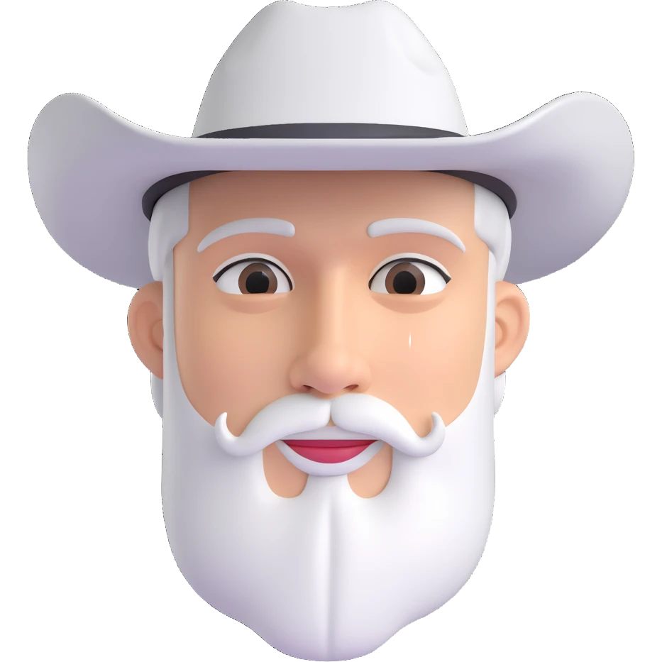 man with a goatee wearing a white cowboy hat emoji