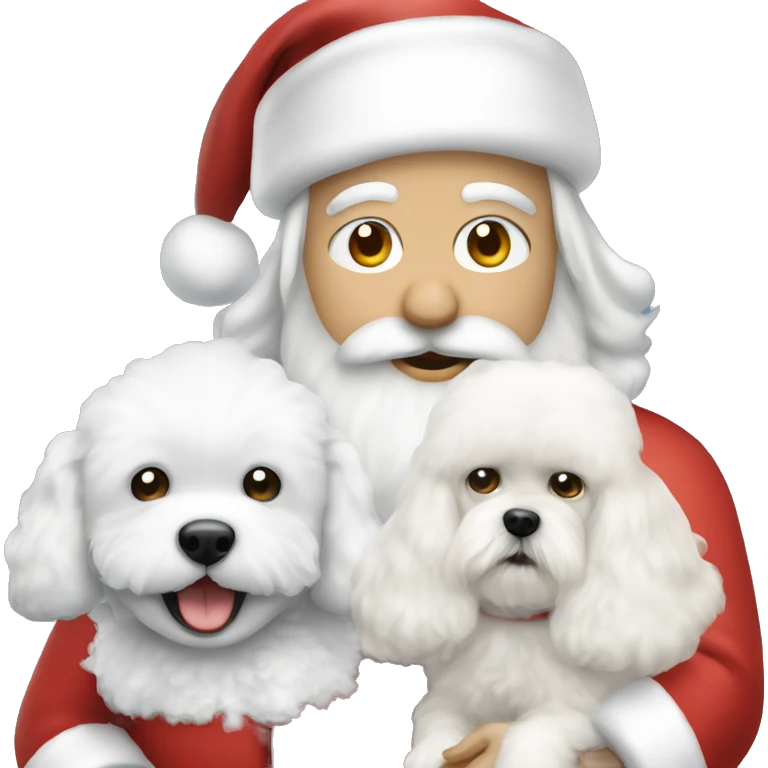 Caucasian Santa holding a white bichon emoji