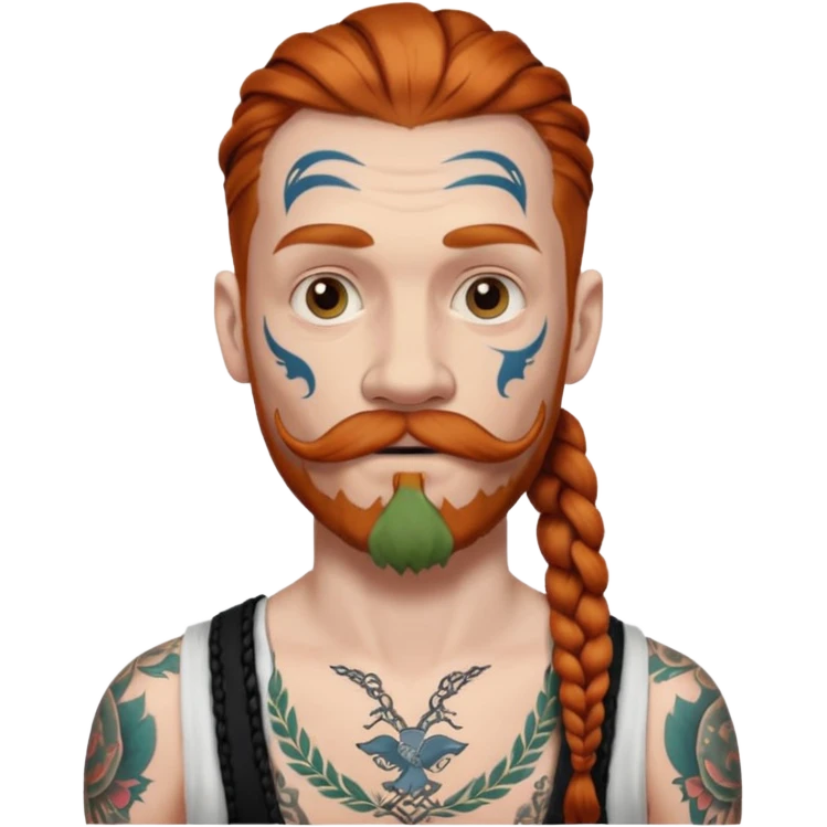 dark ginger braids man very white mustache old very tattoed with the whitest mustache ever emoji