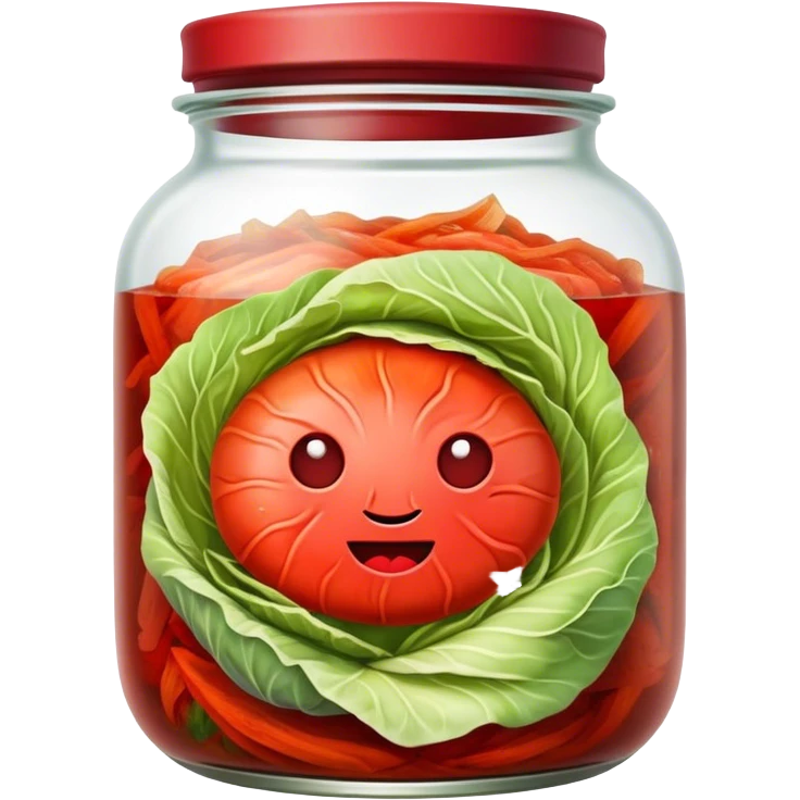 Kimchi Cinematic Realistic Kimchi Dish Emoji, depicted as spicy, fermented cabbage with vibrant red hues neatly served in a traditional jar, rendered with dynamic textures and bold, appetizing lighting. emoji