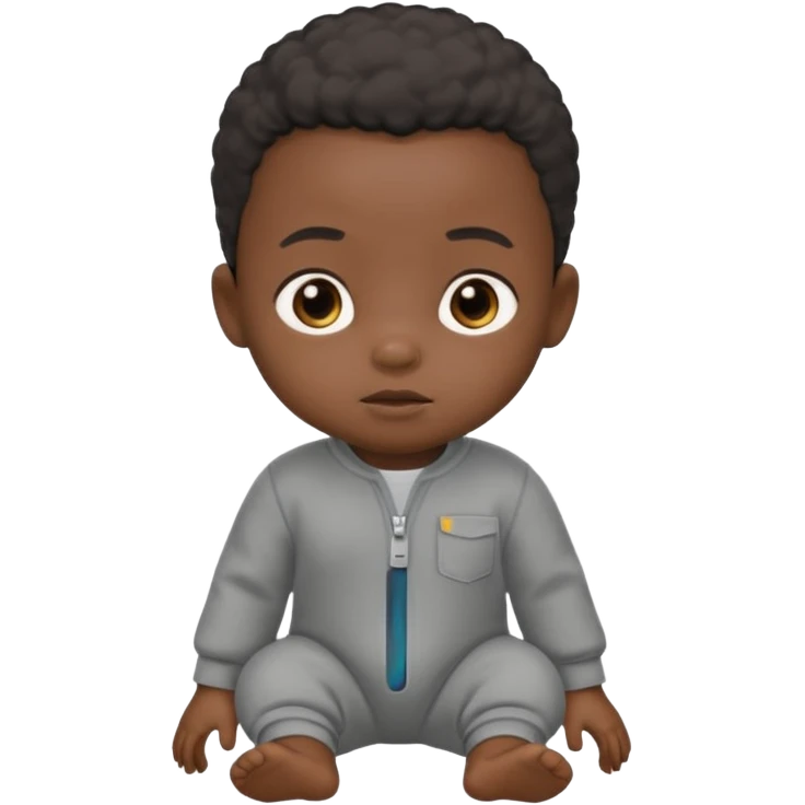 Black baby with straight face in a grey jumpsuit emoji