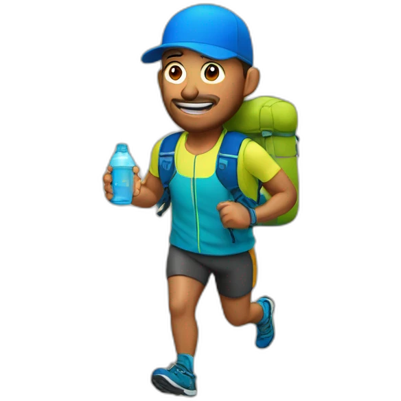 trail runner with cap and Running Vest with front soft flasks emoji