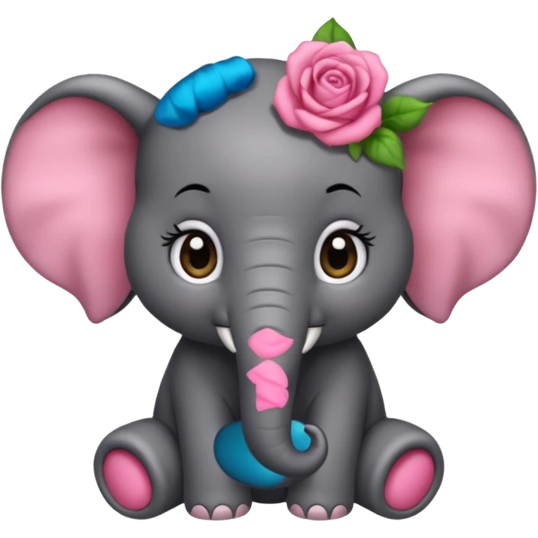 Un bébé éléphant tout rose avec des cheveux noirs emoji