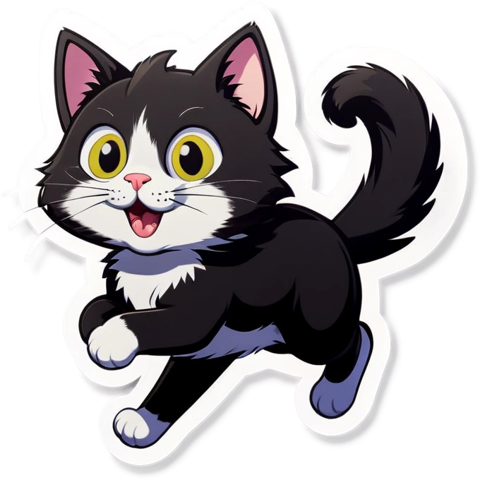 A cat with curly black hair running a track emoji