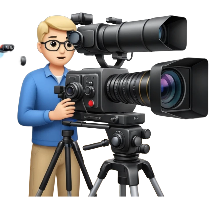 filming in studio with big camers and setup emoji