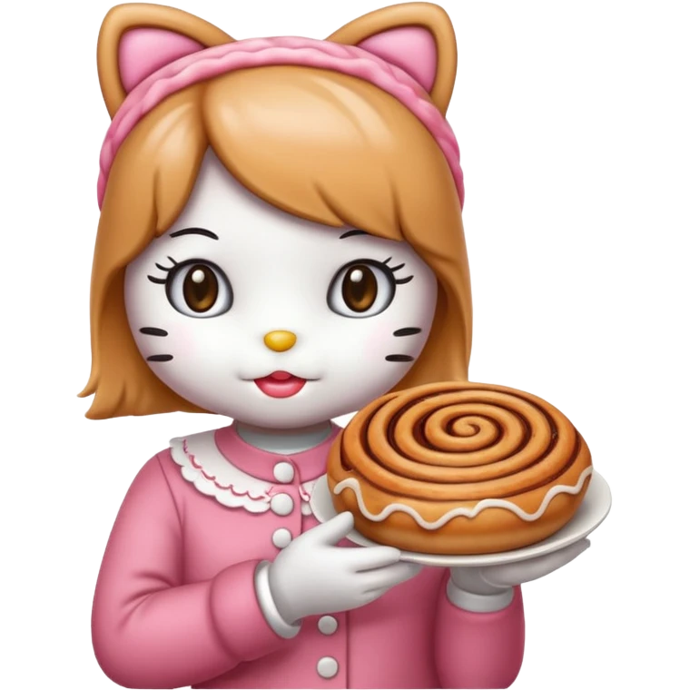Hello kitty holding warm cinnamon bun emoji