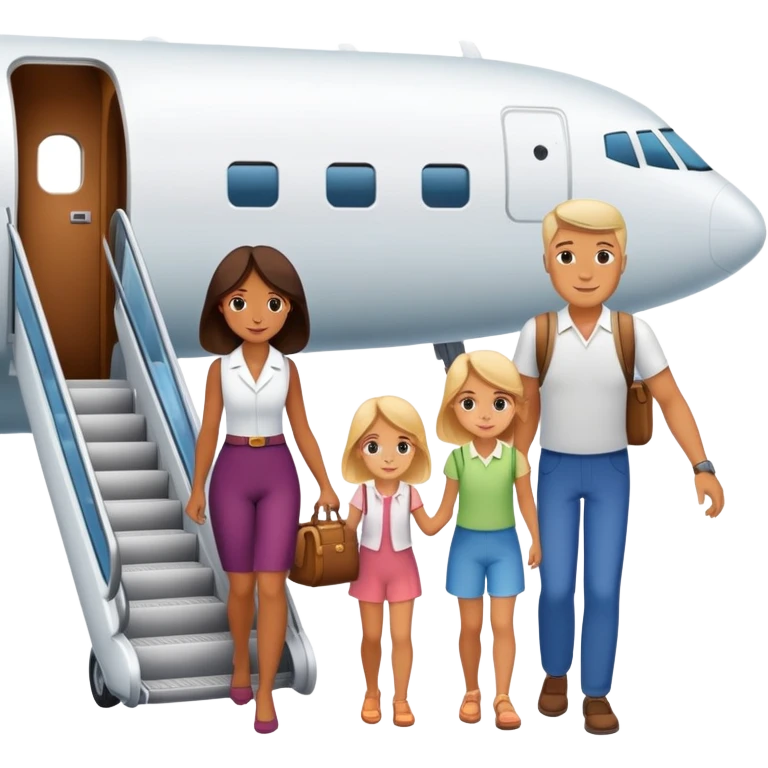 Parents and daughter boarding plane emoji