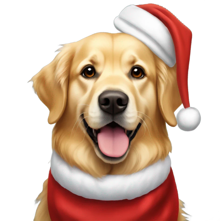 Two golden retrievers with Santa hats emoji