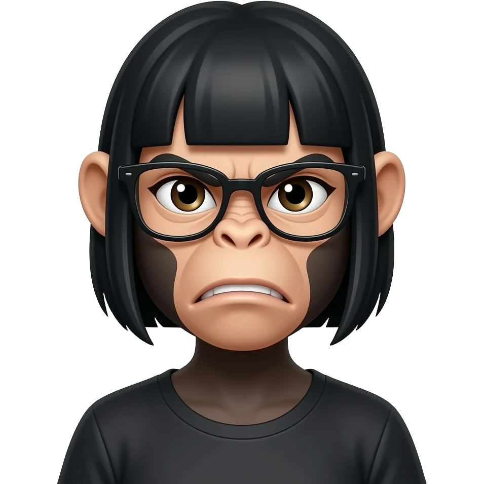 Angry Makaken ape female black short hair glasses emoji