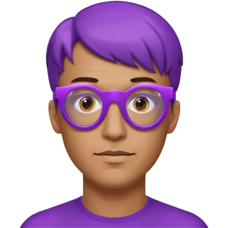 Cyberpunk man head 3d puruple cyber-glasses half rotate face 3d emoji