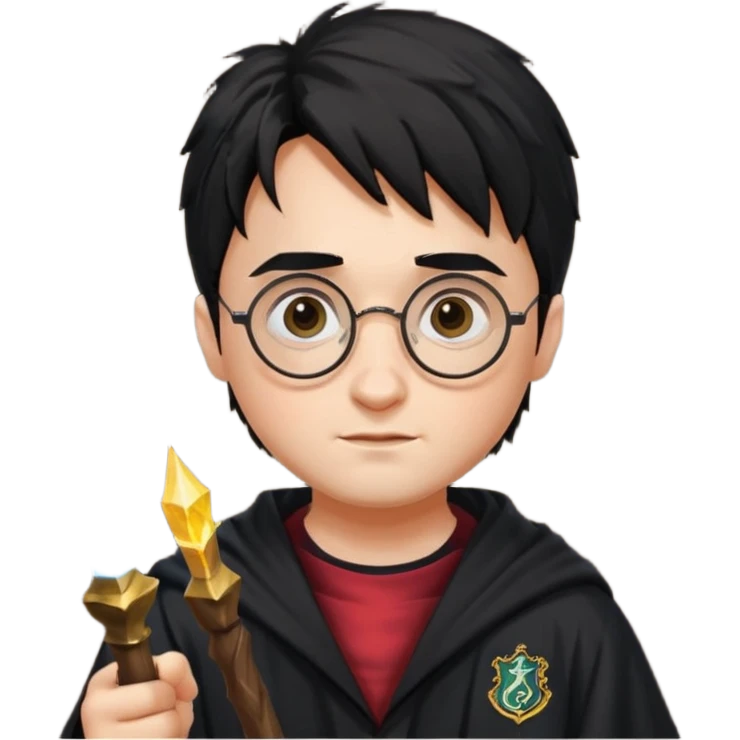 Draw Harry Potter with round glasses, messy black hair, Hogwarts robe & lightning scar on his forehead. emoji