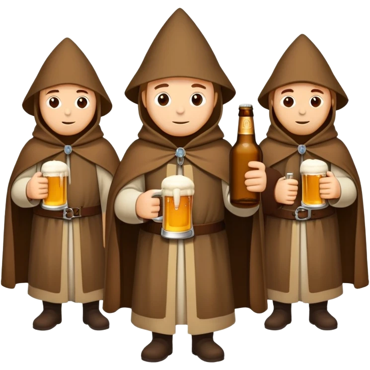 group of medieval pilgrims with cloaks and beer bottles emoji