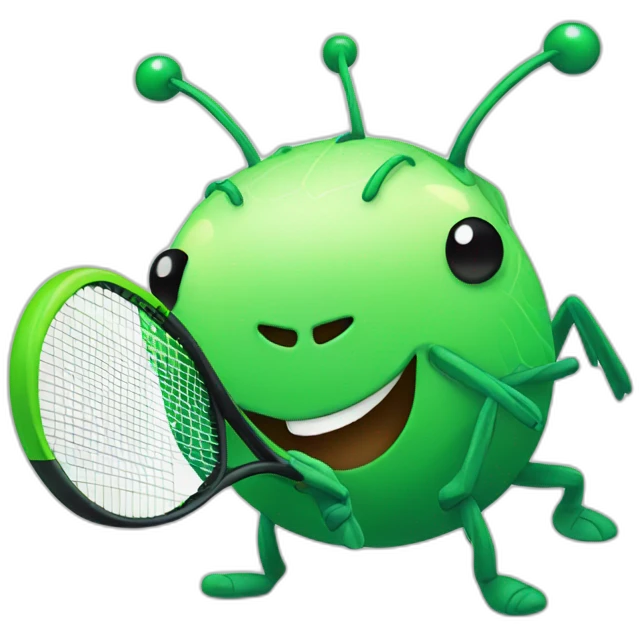 Green cute kawaii bug playing tennis emoji