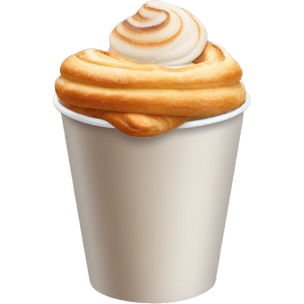 Disposable cup with cappuccino and croissant emoji