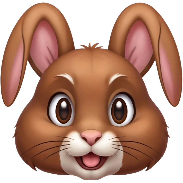 Cinematic Comical Brown Rabbit Portrait Emoji, Head tilted dramatically with an exaggeratedly amused expression, featuring a striking brown fur with lively, twitching ears and wide, expressive brown eyes filled with playful disbelief, Simplified yet hilariously expressive features, highly detailed, glowing with a slightly sassy glow, high shine, dramatic yet playful, stylized with an air of cheeky mischief, bright and endearing, soft glowing outline, capturing the essence of a spirited and over-the-top bunny, so meme-worthy it feels like it could side-eye its way into internet fame instantly! emoji