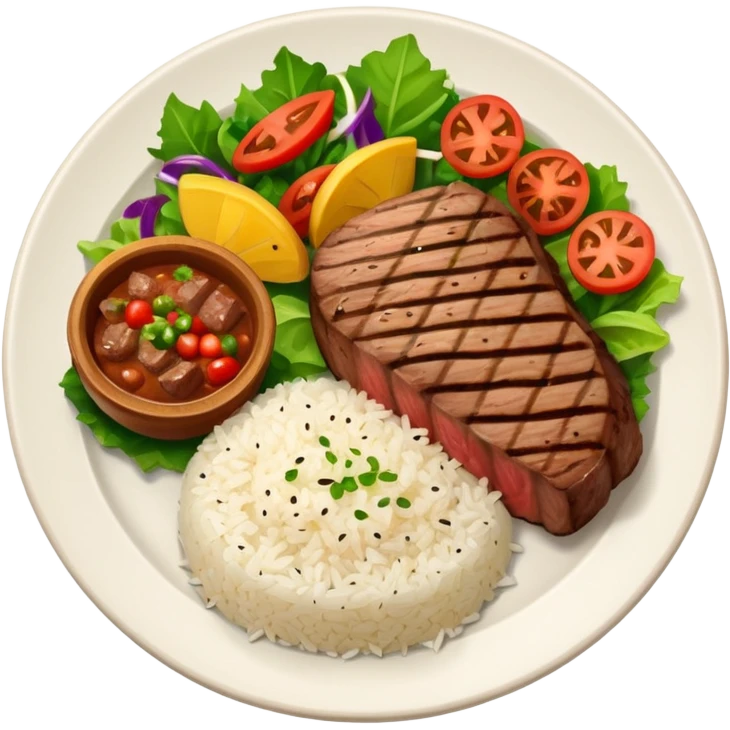 Brazilian dish with salad, rice and meat emoji
