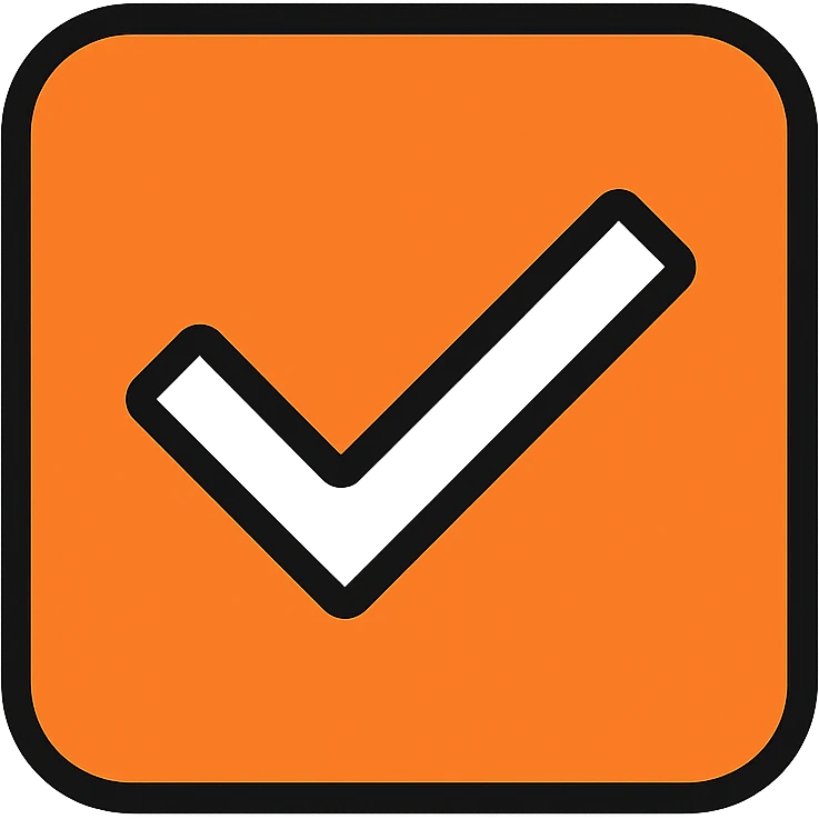 2D orange square with a white check mark inside, outlined icon emoji
