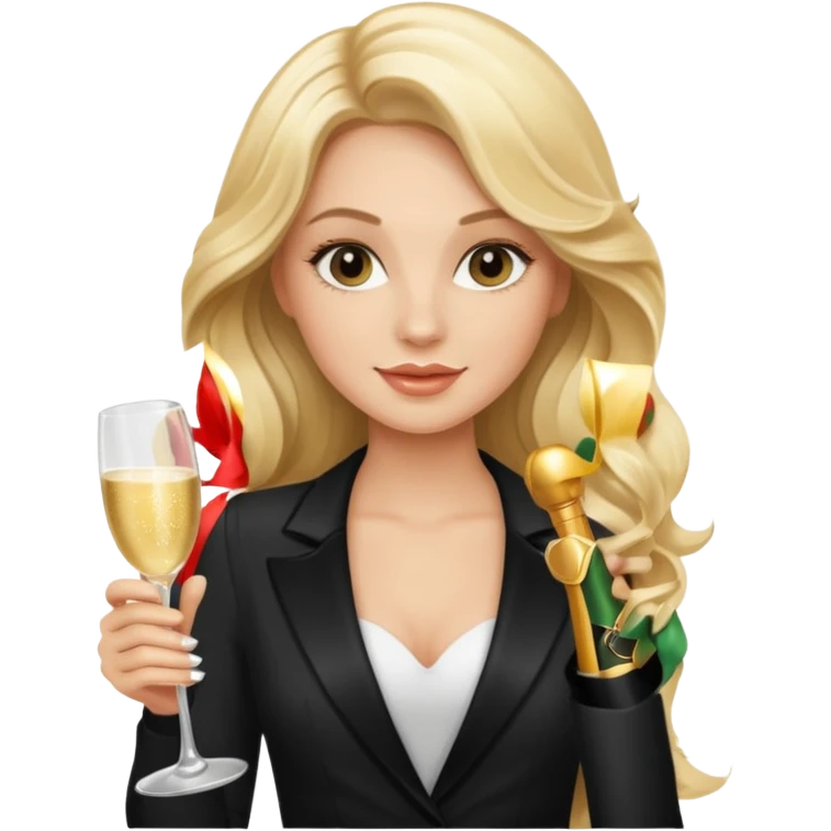 Glamorous blonde lady holding champagne bottle, long hair emoji