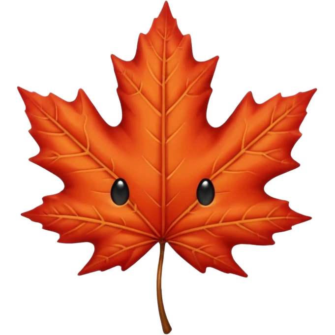 emoji, feuille d'érable couleur vermeille, deux yeux ronds noirs brillants emoji