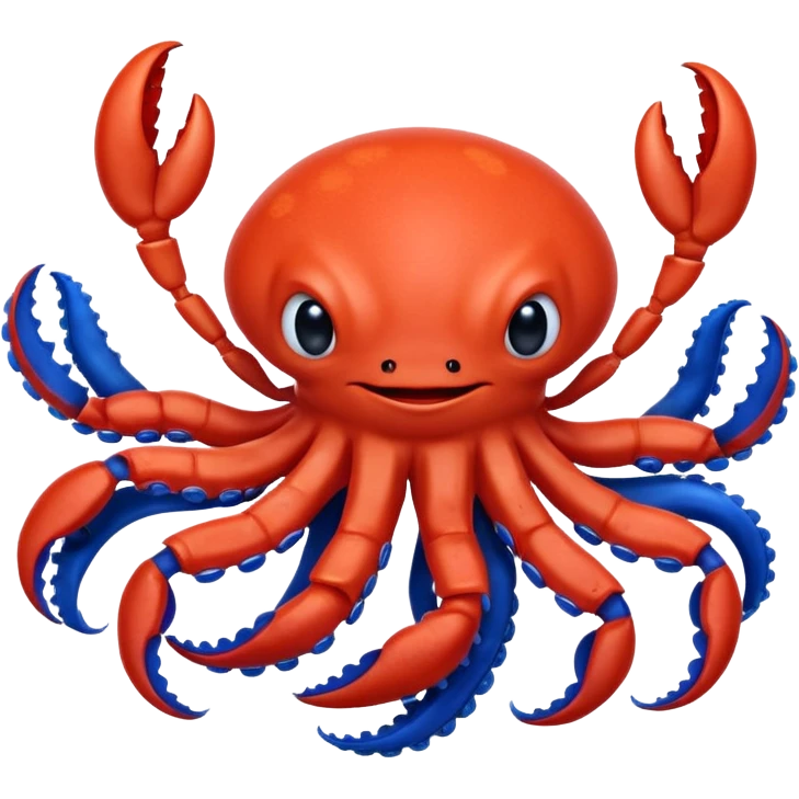 a red crab with two claws and a blue octopus are friends emoji