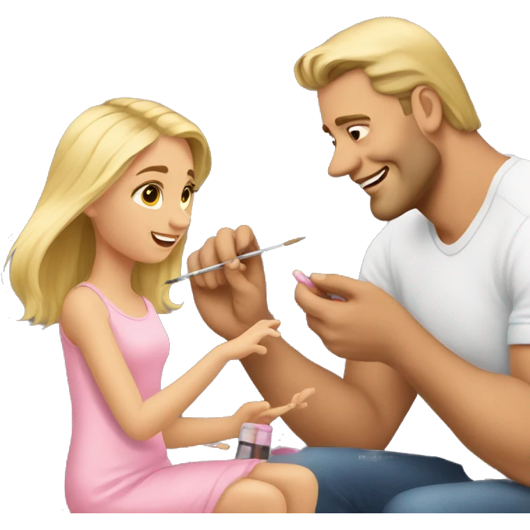 blonde daughter paints blonde dad's nails emoji