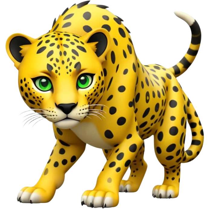 cinematic-jaguar-realistic-full-body-on-all-fours-emoji,-sleek-powerful-frame-poised-for-action,-yellow-fur-adorned-with-bold-black-rosettes,-head-tilted-dramatically,-piercing-green-eyes-locked-onto-its-prey,-simplified-yet-realistic-focus emoji