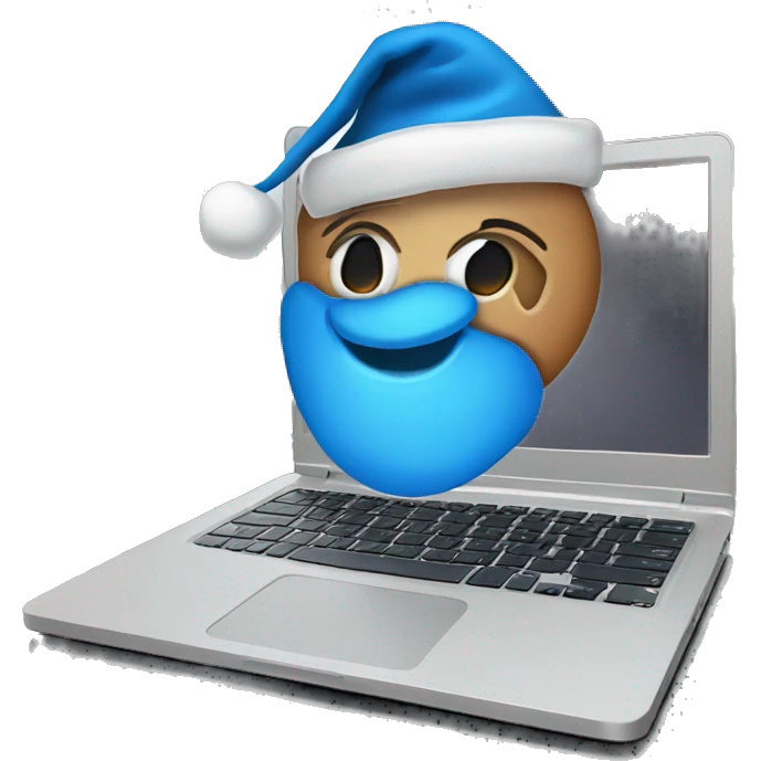 Laptop with blue Santa hat emoji