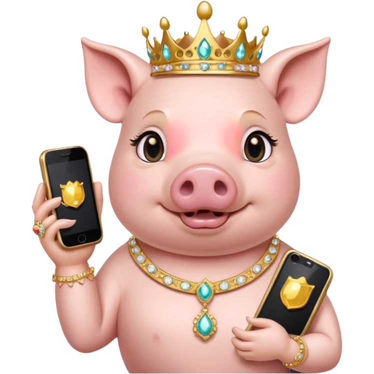  rich princess pig holding an ornate cell phone emoji