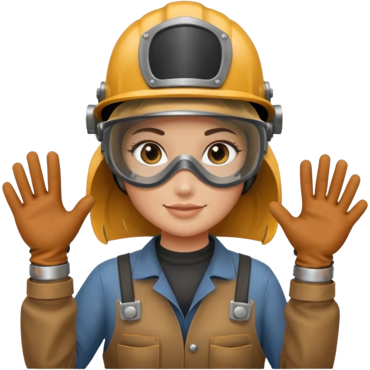 Girl welder saying hi emoji