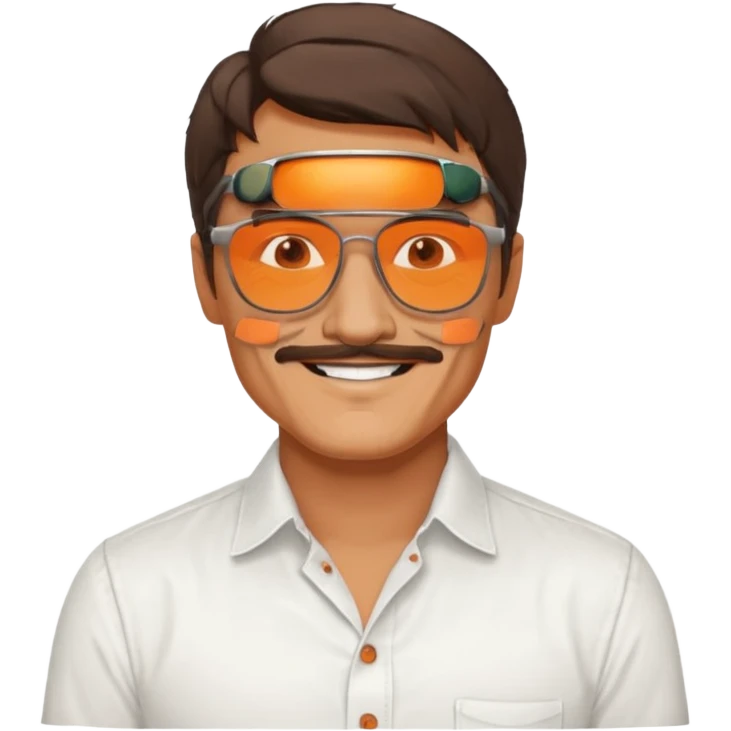 Pedro pascal looking really steamy and sexy smiling in an opened white button down shirt with shady orange glasses emoji