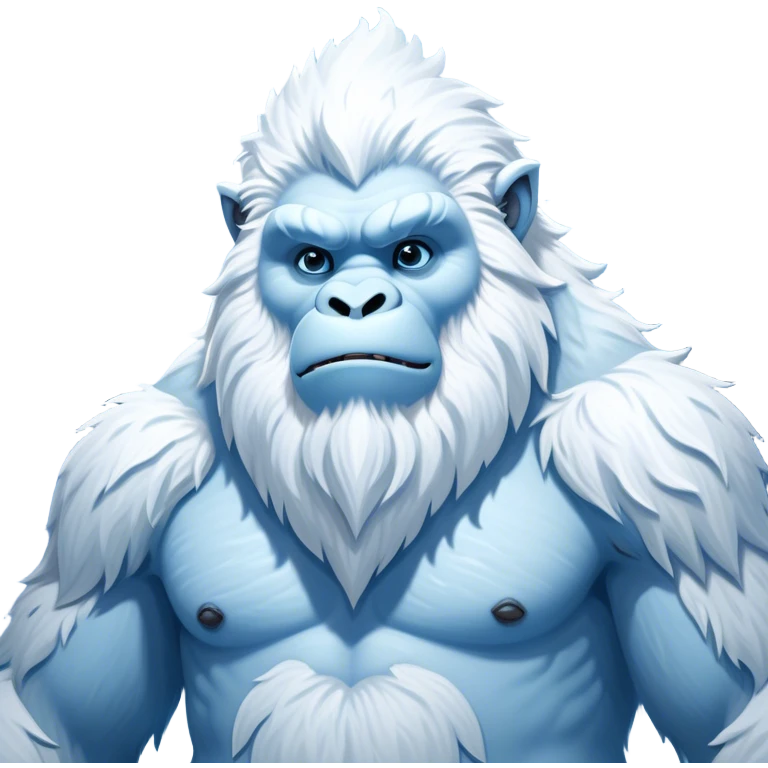 Cinematic Noble Yeti Portrait Emoji, Grand and enigmatic, with a towering, snow-dusted figure in pristine whites and cool blues, exuding ancient, mystical wisdom and stoic majesty, simplified yet exquisitely detailed with frosty textures, glowing with a gentle, icy outline that captures the awe-inspiring presence of a guardian of the frozen wilds! emoji