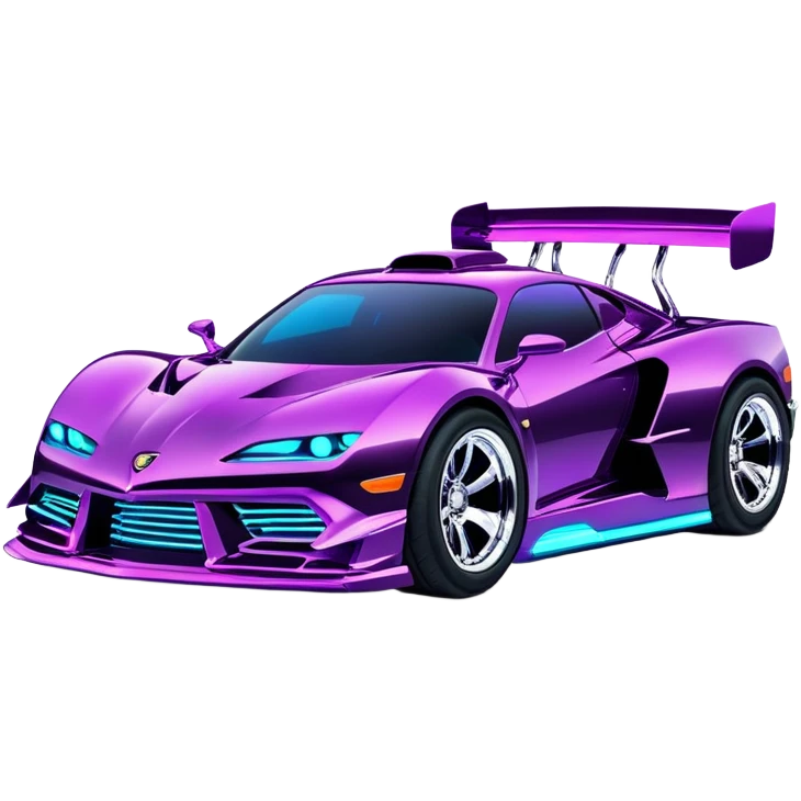 Extravagant luxury car tuned by MTV's Pimp My Ride crew, featuring neon lights under the chassis, nitro parts and chrome rims emoji