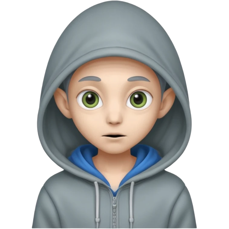Aliens gray, hoodie, cute big eyes, thin ears, half body emoji
