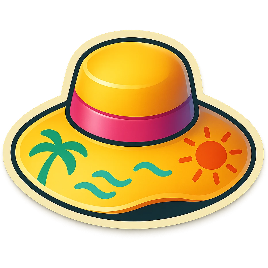 A cheerful beach hat with a summer pattern, providing shade. emoji