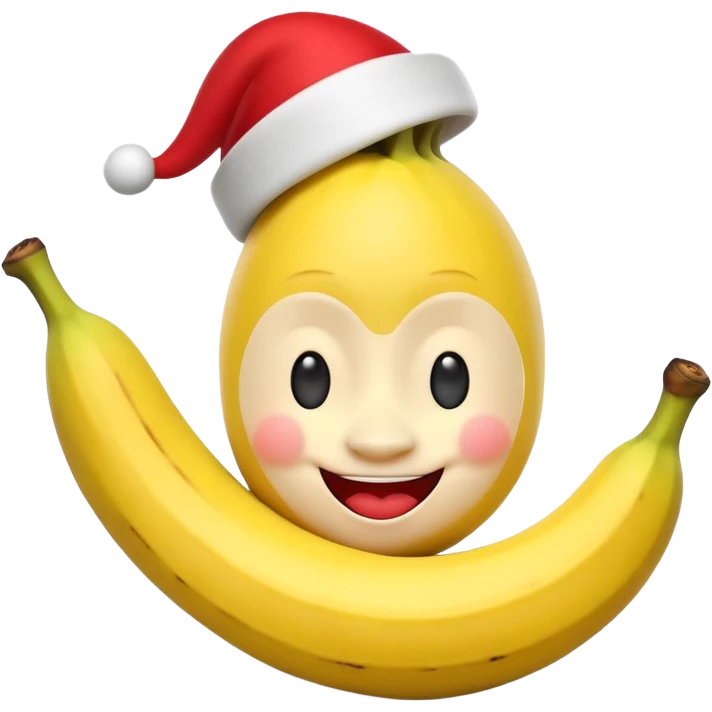 A 3D cartoon banana with a red nose and tiny hat, smiling face, playful pose, Memoji-style. emoji