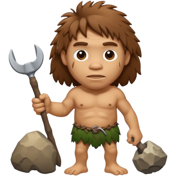 cartoon old Neanderthal with messy hair and a stone tool emoji