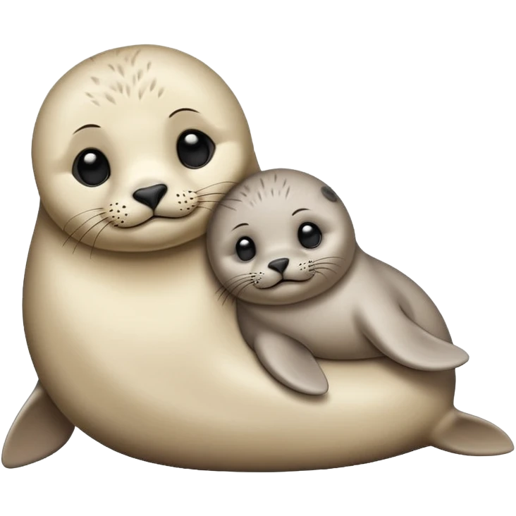 a baby seal lying next to its mother, both looking happy, minimal background, emoji style emoji