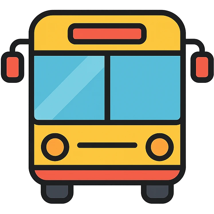 Create a modern, adult, friendly bus icon suitable for a YouTube channel with a transparent background. The style should be clean and approachable with color outlines and black outlines. emoji